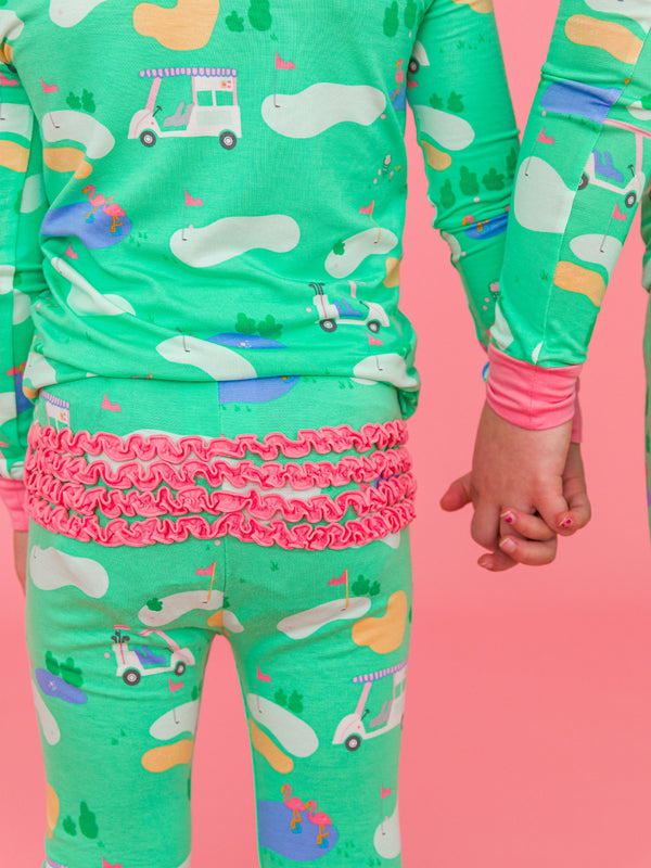 Ruffle Pajama Set Bamboo Viscose- Fairway Flamingo