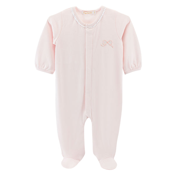 Pretty Bows Footie W/ Lace Trim