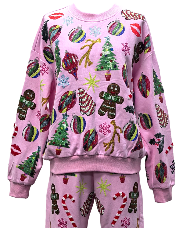 Light Pink Christmas Icons Sweatshirt- (Women's)