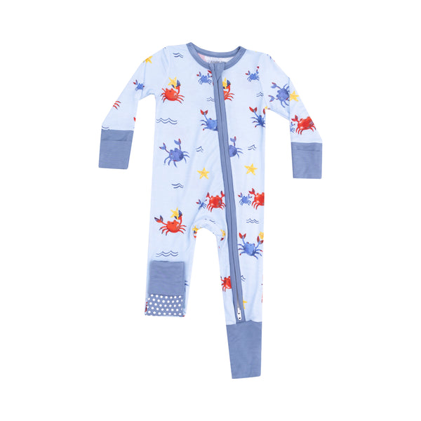 Crayon Crabs 2 Way Zipper Romper- Blue