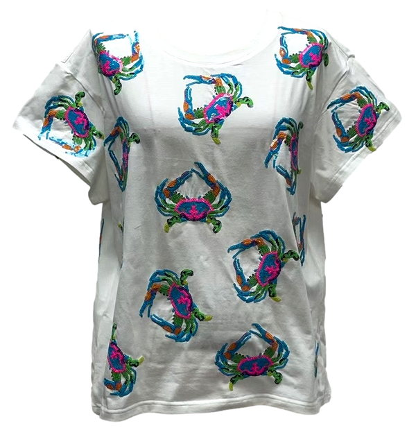 White Multi Crab Tee- (Women's)