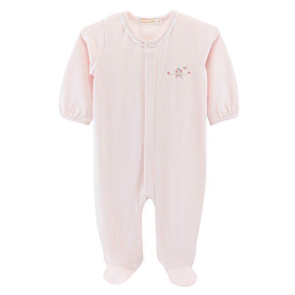 Sweet Bows Embroidered Footie- Pink
