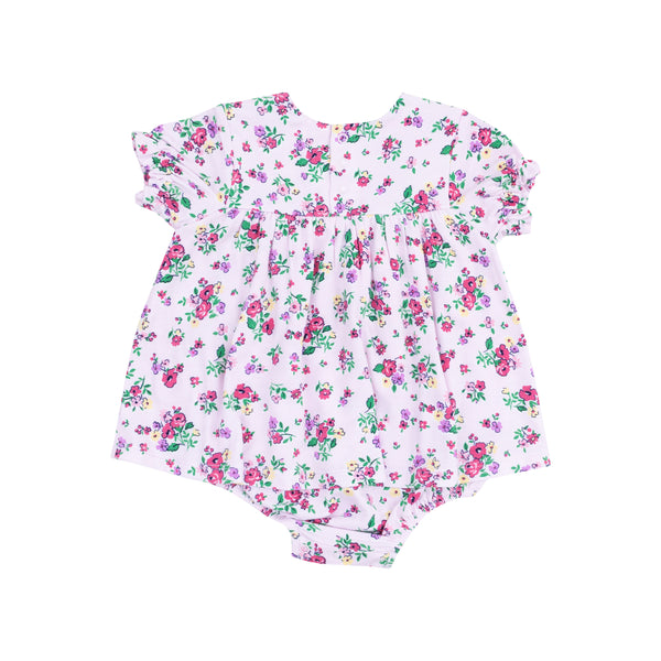 Preppy Roses Smocked Ruffle W/ Skirt Bubble- Pink