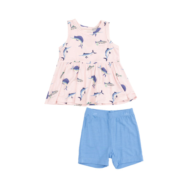 Deep Sea Fishing Pink Peplum Biker Short Set