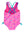 Cross-Back One Piece Swimsuit- Neon Pink Colorful Hearts