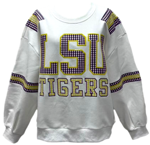 Licensed LSU Gingham Words Jersey Sweatshirt- (Women's)