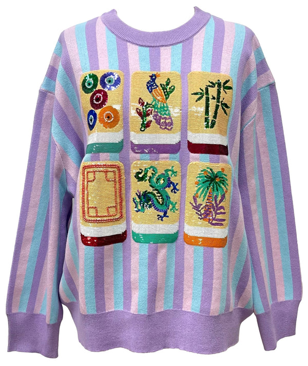 Lavender, Blue & Pink Stripe Mahjong Tile Sweater- (Women's)