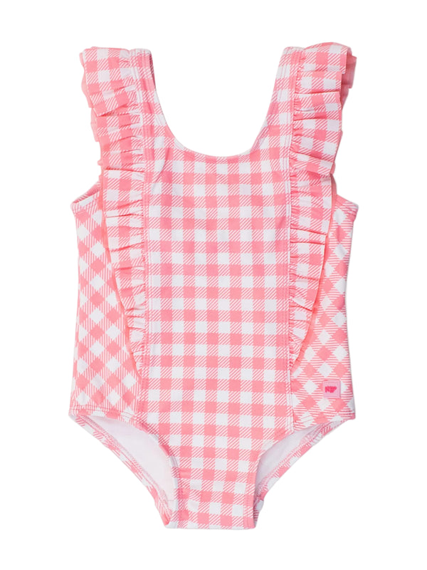 Waterfall One Piece Swimsuit- Bubblegum Pink Gingham