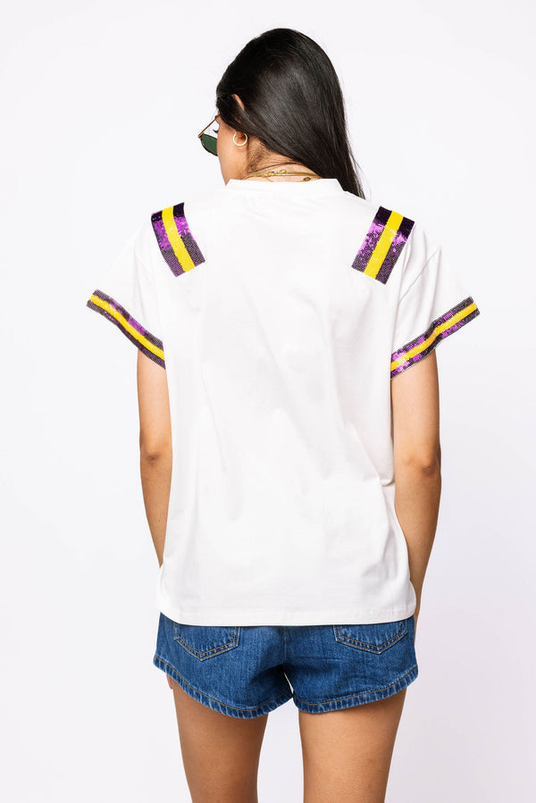 Licensed- White, Purple & Gold LSU Tiger Jersey Tee- (Women's)
