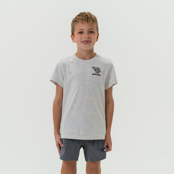 Youth Tee- Flying B Logo/Classic Deer Camo- Heather Ash Grey