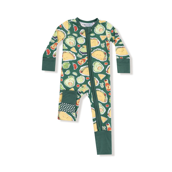 Happy Tacos 2 Way Zipper Romper- Green