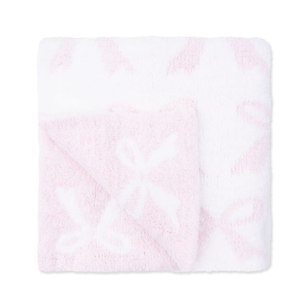 Chenille Bow Blanket- Baby Pink