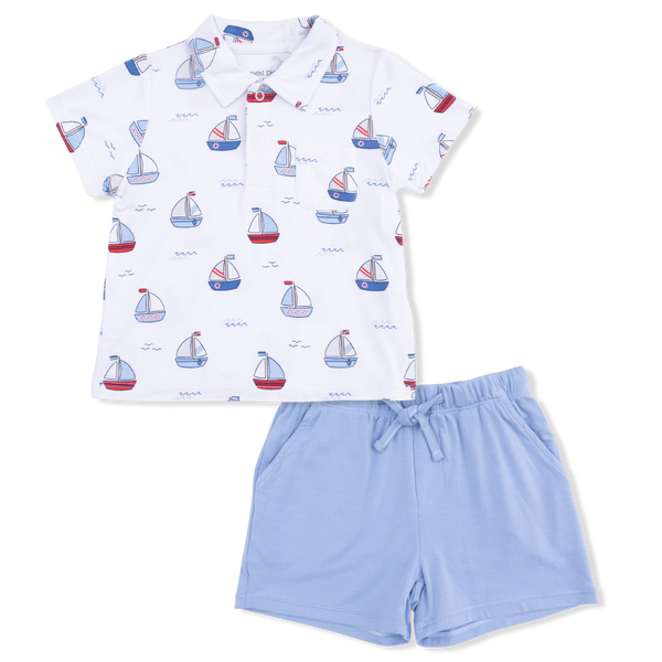 Bubbly Sailboats Polo Short Set