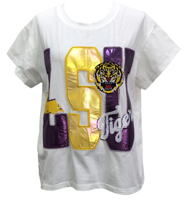Licensed LSU Metallic Word W/ Icons Tee (Women's)