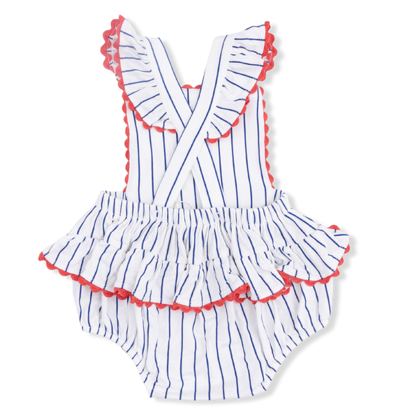 Baseball Stripe Ric Rac Ruffle Sunsuit