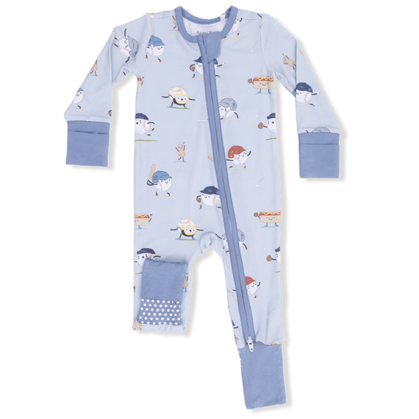 Baseballs Playing Baseball 2 Way Zipper Romper