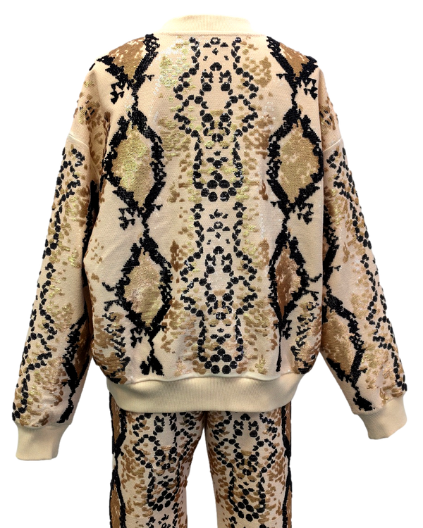 Neutral & Black Python Print Sweatshirt- (Women's)