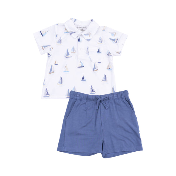 Sailboats Blue Polo Short Set