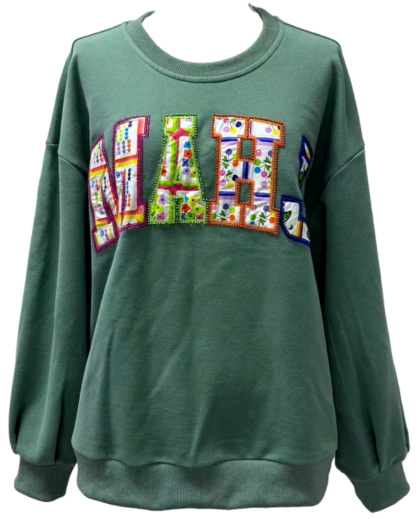 Mossy Green Multi Tile 'Mahj' Sweatshirt- (Women's)