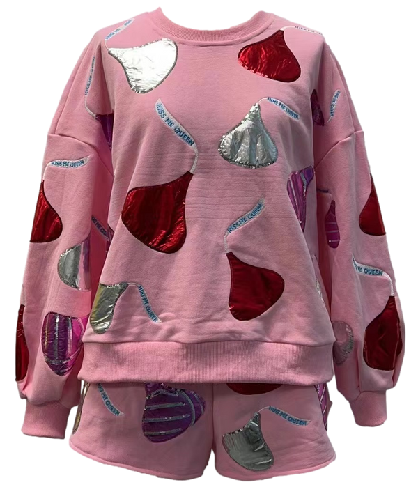 Queen Of Kisses Sweatshirt- Light Pink