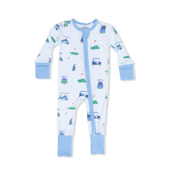 Vintage Golf Carts Blue 2 Way Zipper Romper