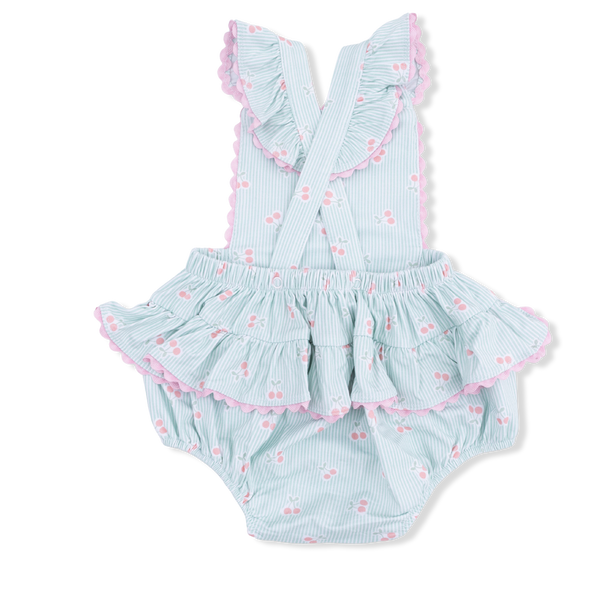 Tiny Cherry Stripe Ric Rac Ruffle Sunsuit