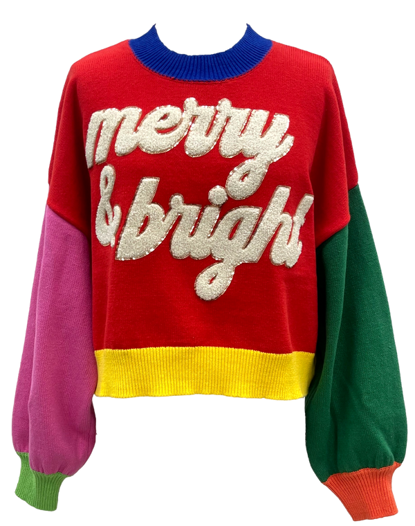 Colorblock Fuzzy 'Merry & Bright' Sweater- (Women's)