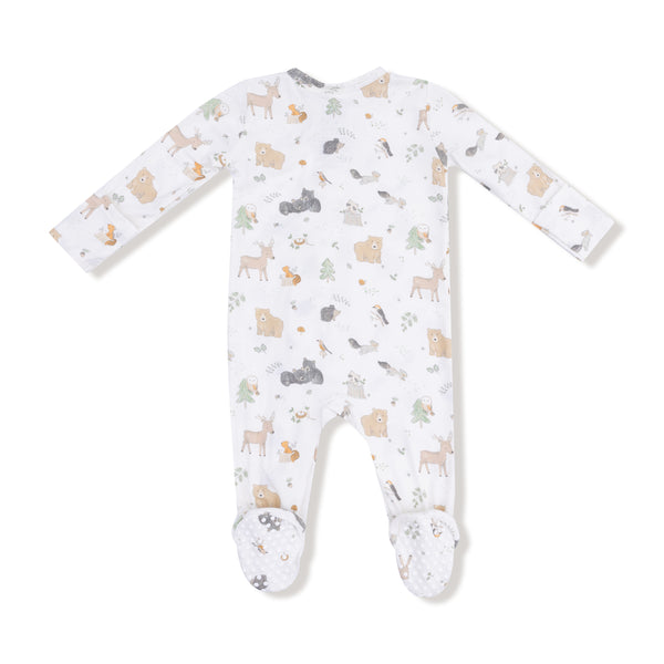 Woodland Babies 2 Way Zipper Footie- White/Gray
