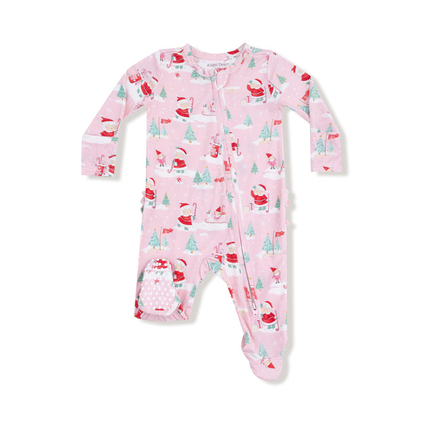 Golfing Mrs. Claus And Elves 2 Way Zipper Ruffle Footie