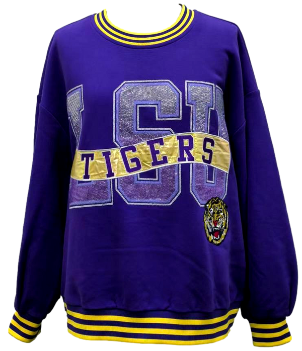 Licensed Lsu Rhinestone Metallic Banner Sweatshirt- (Women's)