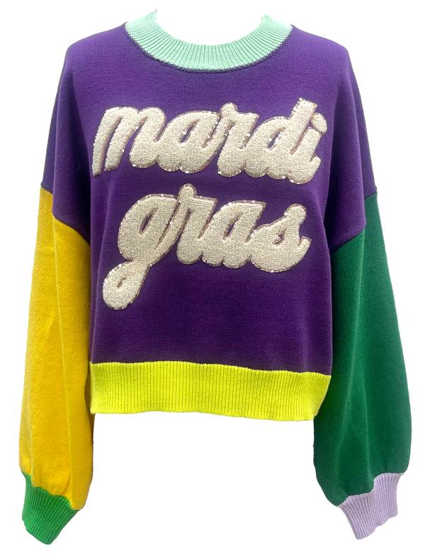 Colorblock Fuzzy 'Mardi Gras' Sweater- (Women's)