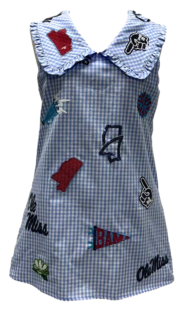 Licensed Ole Miss Mini Icon Gingham Collar Dress- (Women's)