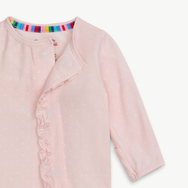 Pin Dot Ruffle Footie- Pink