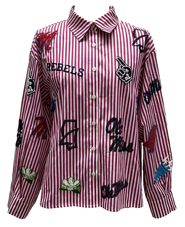 Licensed Ole Miss Mini Icon Striped Button Down-(Women's)