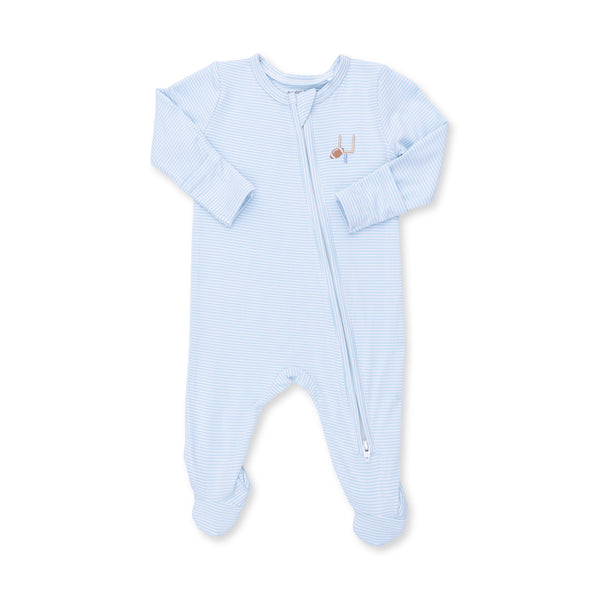 Football 2 Way Zipper Footie- Blue Micro Stripe