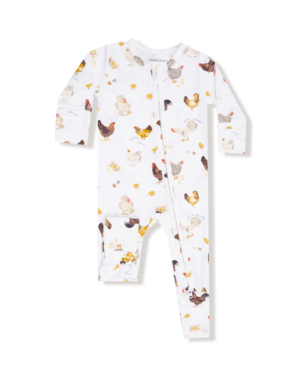 Collector Chickens 2 Way Zipper Romper- White