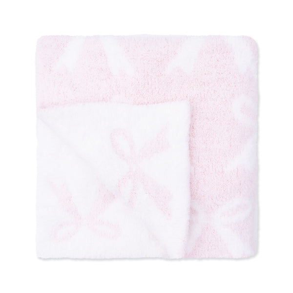 Chenille Bow Blanket- Baby Pink