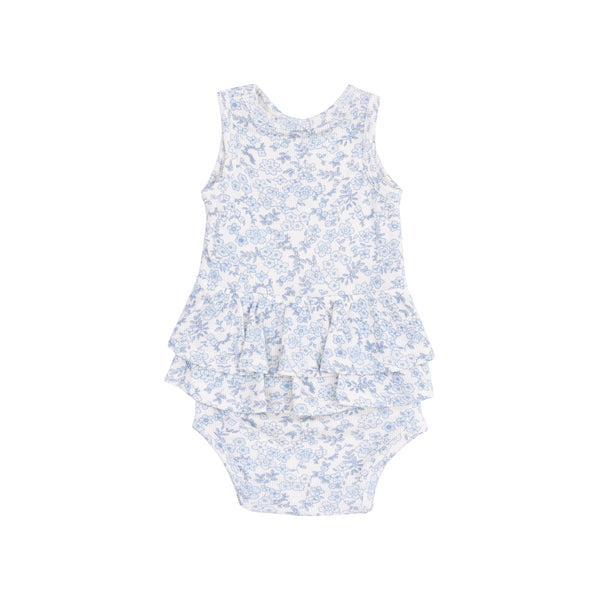 Blue Calico Floral Ruffle Tank Bubble