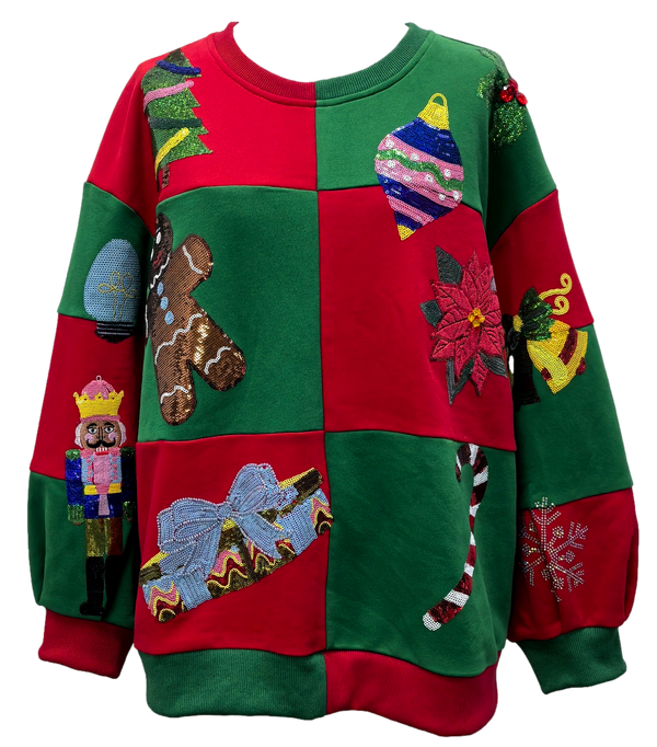 Green & Red Checkered Christmas Icon Sweatshirt- (Women's)