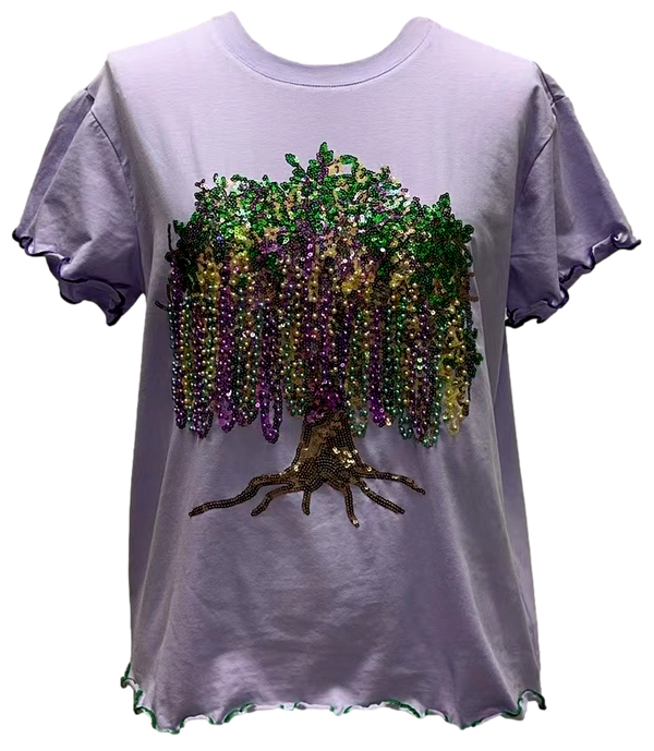 Lavender Frill Edge Beads In Tree Tee