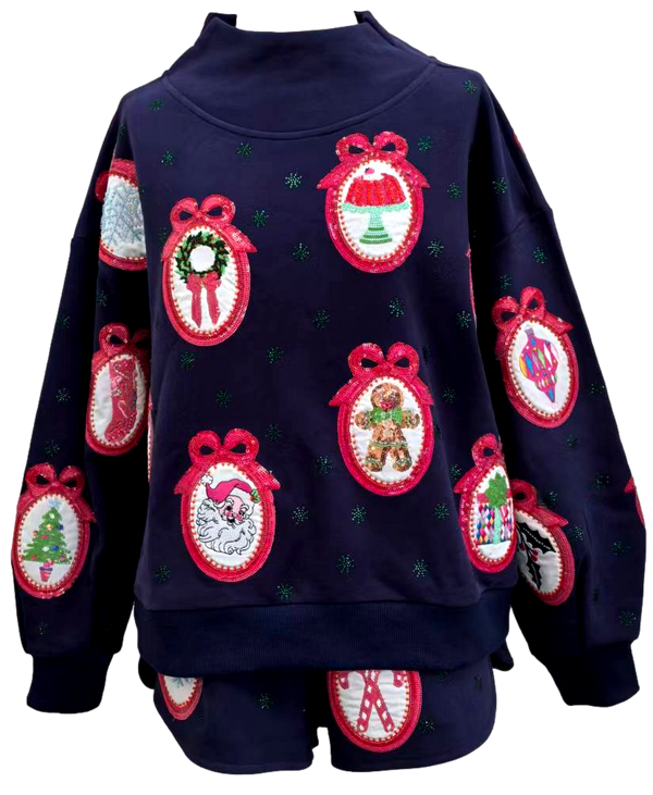 Navy Wallpaper Mockneck Sweatshirt- (Women's)