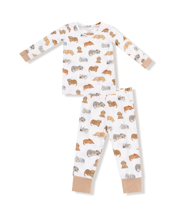 Napping Puppies L/S Loungewear Set- Ivory/Tan