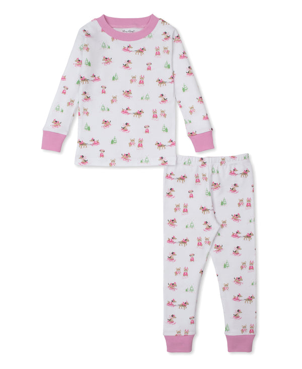Puppy's Sleigh Riding Fun Pajama Set- Pink
