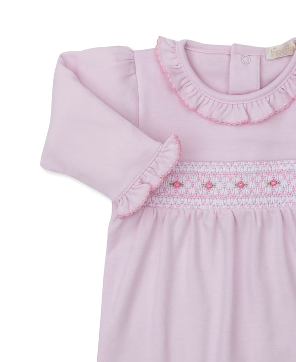 Hand Smocked Playsuit- Pink