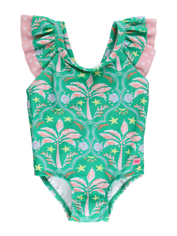 Bow V-Back One Piece Swimsuit- Coconut Cabana