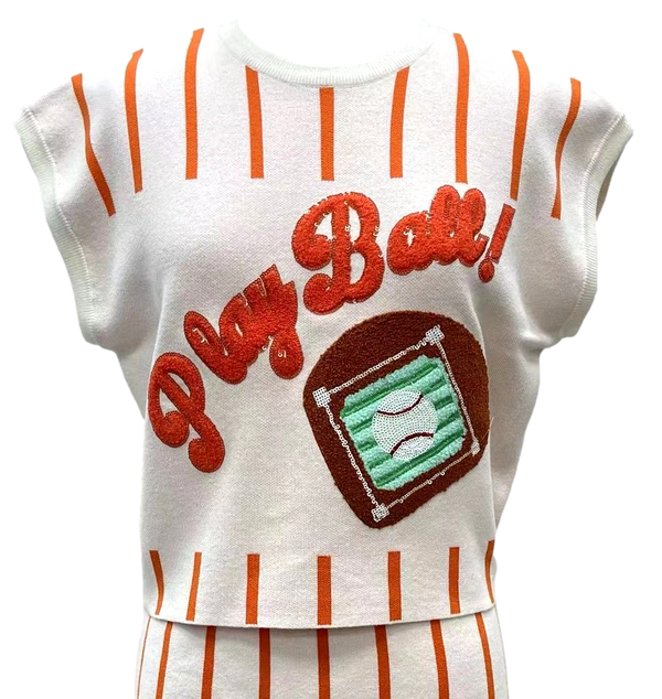 Orange & White Stripe 'Play Ball' Top- (Women's)