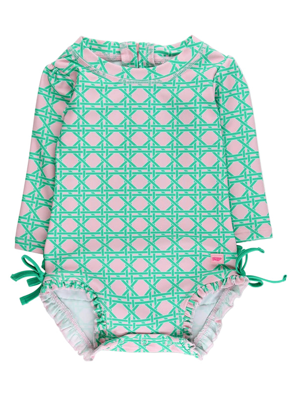 One Piece Rash Guard Swimsuit- Pink Coastal Cane