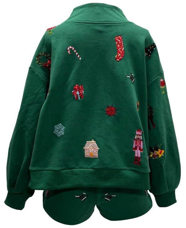 Dark Green Small Christmas Icon Sweatshirt- (Women's)
