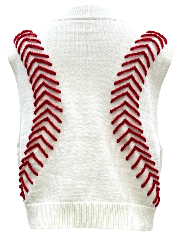 White Baseball Stitch Sweater Vest- (Women's)