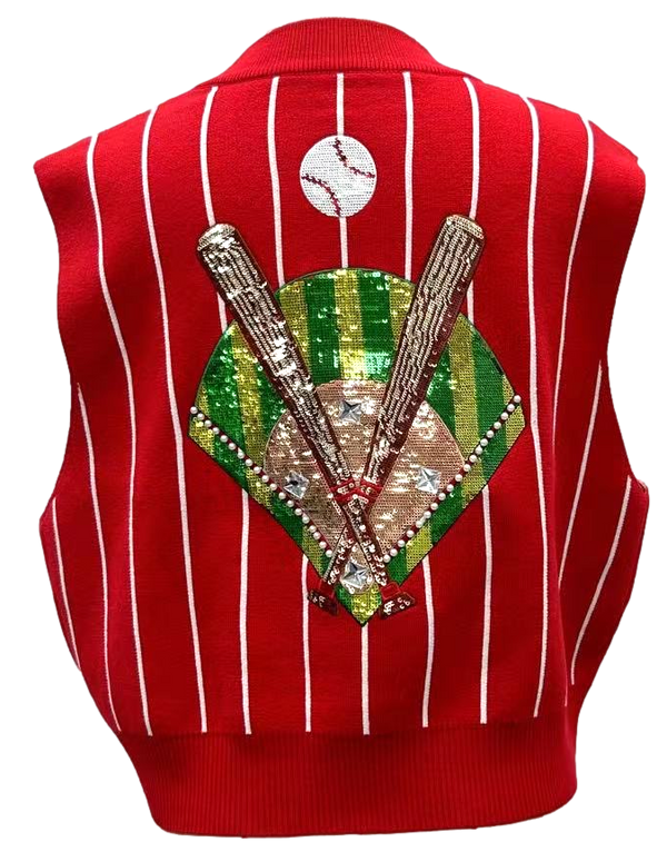 Red & White Stripe 'Batter Up' Sweater Vest- (Women's)